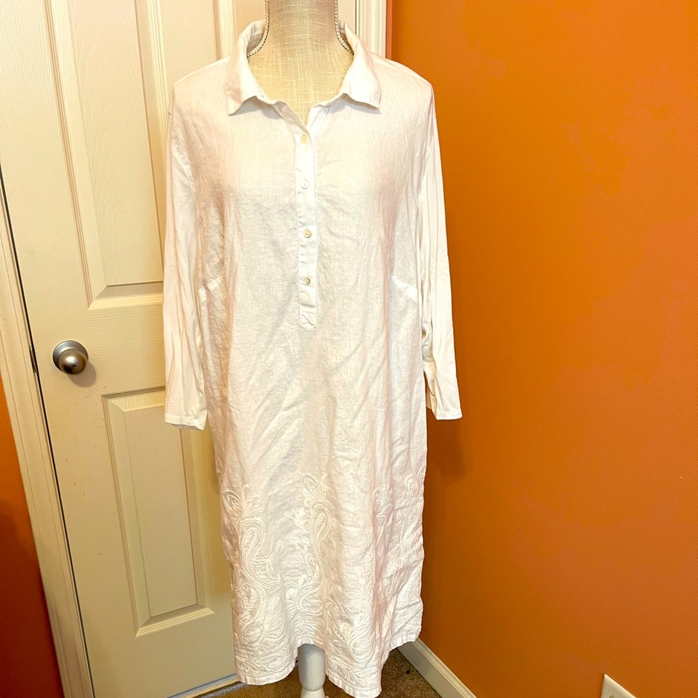 J. Jill White Embroidered Midi Shirt Dress